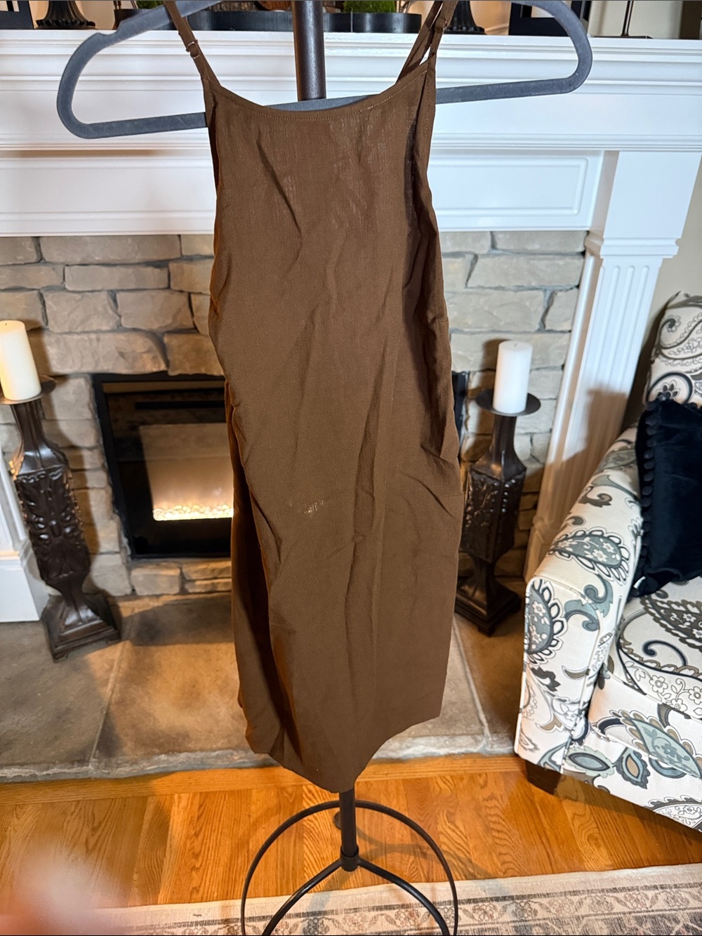 a new day Brown Midi Slip Dress with Spaghetti Straps